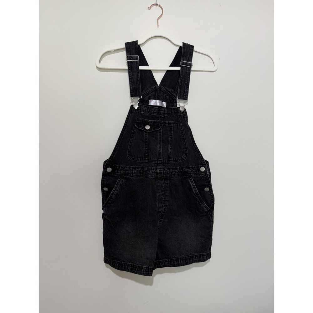No Boundaries Womens Black Denim Shortalls Overalls Acid Wash Size Medium 7-9